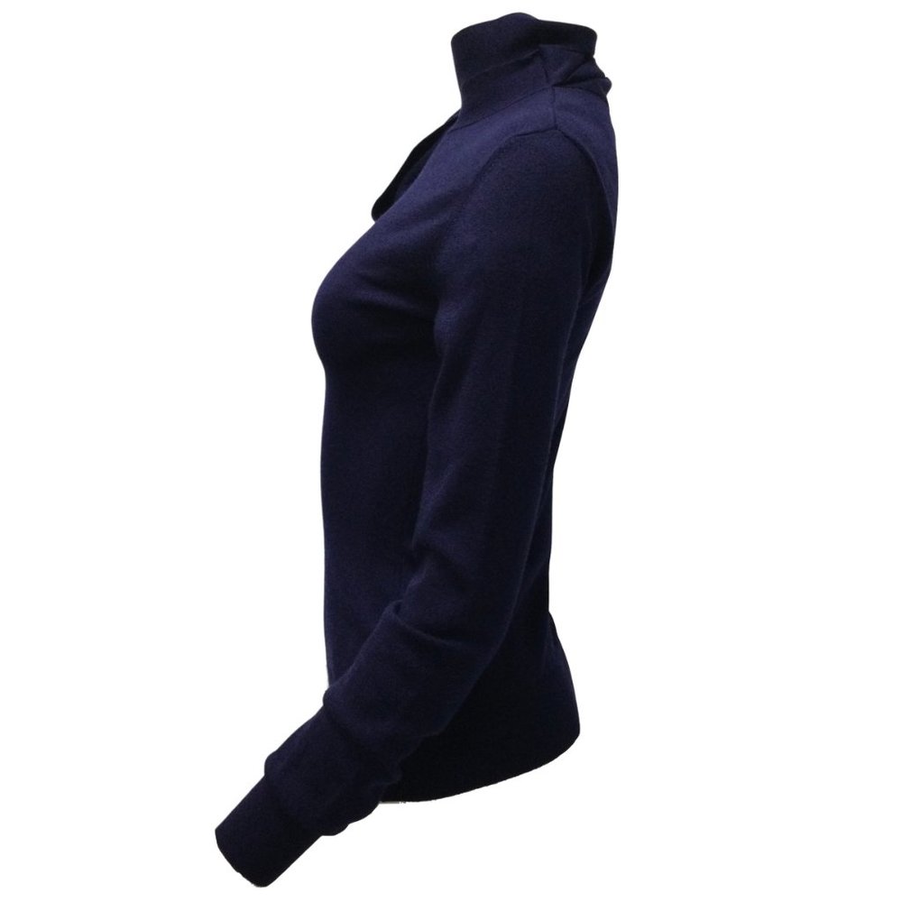 Monse Pearl Button Embellished Long Sleeved Neck Tie Knit Navy Blue Sweater - Picture 3 of 6